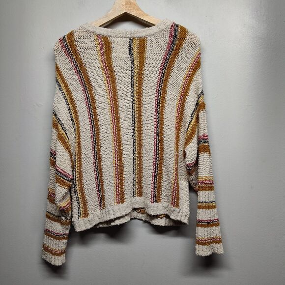 Billabong Crochet Sweater Women Size S Cream Stripes Bohemian Fall Casual - Picture 5 of 8